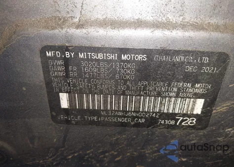 2022 Mitsubishi Mirage Se z USA, uszkodzony, nr VIN ML32AWHJ6NH002742